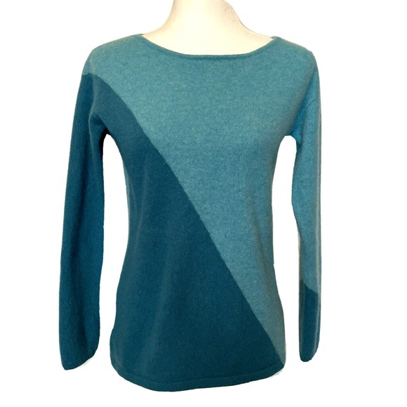 Lauren Hansen Sweaters - Lauren Hansen Womens 100% Cashmere Colorblock Blue Sweater Long Sleeve Large